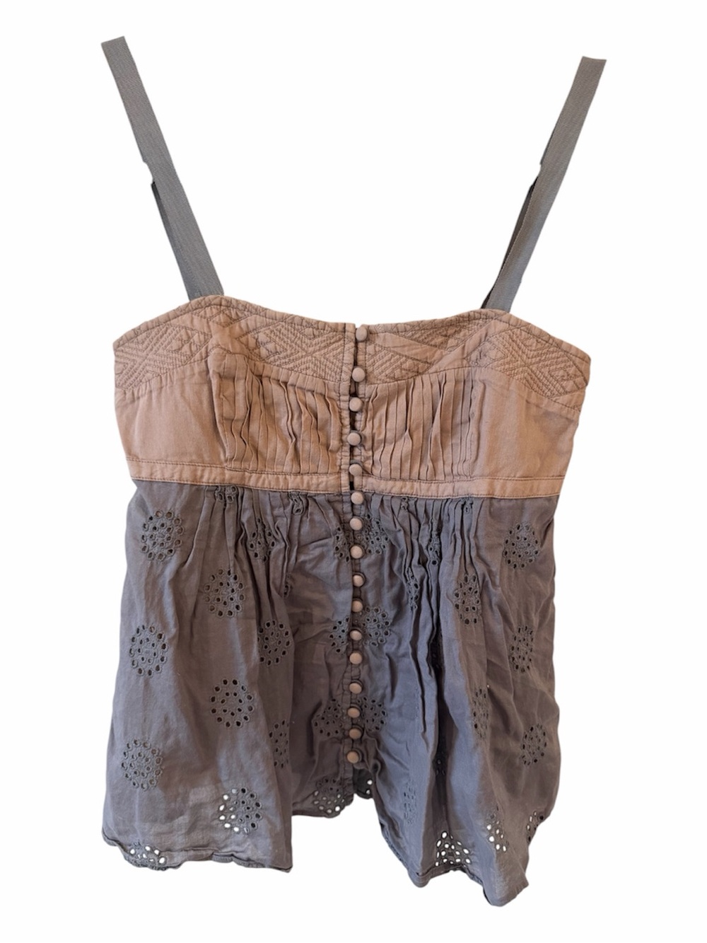 Catherine Malandrino Two-Tone Eyelet Button-Front Cami - Taupe & Gray